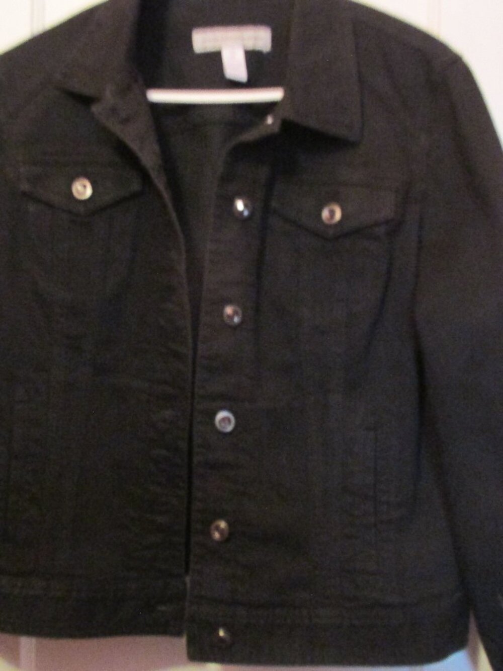 Chico’s Platinum Denim Black Jean Jacket Size 2